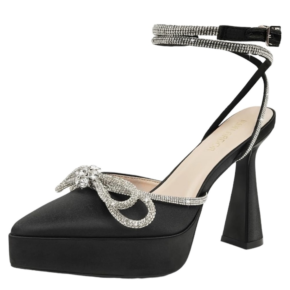 JENN ARDOR Women's Ankle Strap Pumps Crystal embelished platform high heels